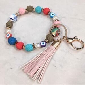 BEADY EYED Beaded Tassel Hoop Style Gold Tone Keychain